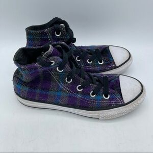 Converse All Star Girls Canvas High Tops Multi Color Plaid Size 13 Sneakers